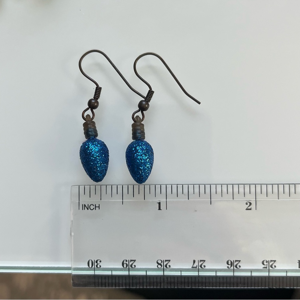 Blue Glitter Holiday Light Bulb Earrings